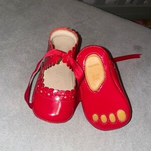Elephantito Red Patent Mary Jane Baby Shoes with Ribbon